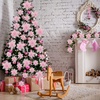 image:imageGeosar 24 Pieces Happy New Year Glitter Poinsettia Flowers Layered Artificial Flowers Wedding New Year Tree Ornaments 346 InchRose GoldPink