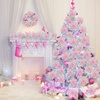 image:imageGeosar 24 Pieces Happy New Year Glitter Poinsettia Flowers Layered Artificial Flowers Wedding New Year Tree Ornaments 346 InchRose GoldPink