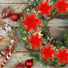image:imageGeosar 24 Pieces Happy New Year Glitter Poinsettia Flowers Layered Artificial Flowers Wedding New Year Tree Ornaments 346 InchRose GoldRed