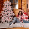 image:imageGeosar 24 Pieces Happy New Year Glitter Poinsettia Flowers Layered Artificial Flowers Wedding New Year Tree Ornaments 346 InchRose GoldRose Gold