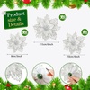 image:imageGeosar 24 Pieces Happy New Year Glitter Poinsettia Flowers Layered Artificial Flowers Wedding New Year Tree Ornaments 346 InchRose GoldSilver