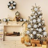 image:imageGeosar 24 Pieces Happy New Year Glitter Poinsettia Flowers Layered Artificial Flowers Wedding New Year Tree Ornaments 346 InchRose GoldSilver