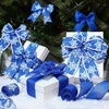 image:imageGeosar 3 Rolls 30 Yards Christmas Ribbon Wired 25 Inch Snowflake Edge Burlap Ribbon Snowdrift Wired Edge for Wrapping Wreaths Bow Tree DIY CraftsBrownBlue