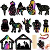 image:image36 Pcs Nativity Scene Scratch Paper Christmas Tree Scratch Ornaments for Kids Include Scratch Card 10 Wooden Styluses 36 Colorful Ribbons for Christmas Birthday Classroom Holiday Crafts Supplies