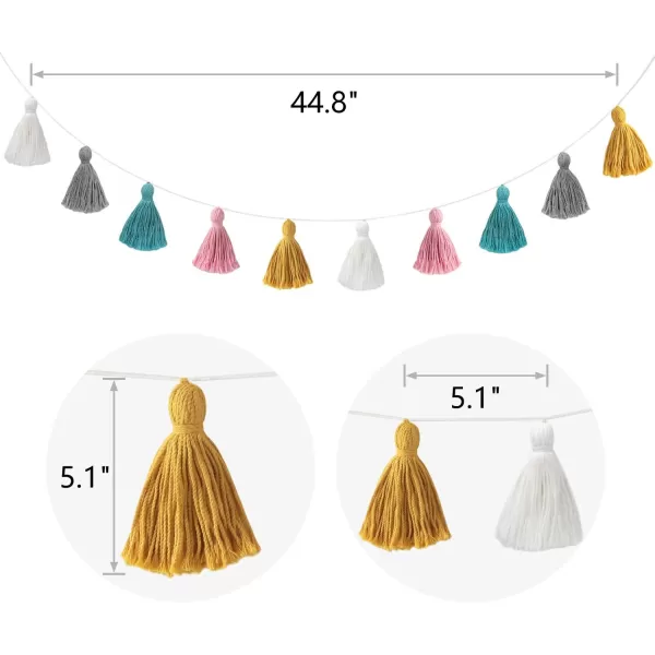 Mkono 2 Pack Tassel Garland Boho Cotton Pastel Banner for Thanksgiving Christmas Birthday Party Decor Rainbow Wall Hangings for Classroom Nursery Kids Girls Bedroom Baby Shower Wedding Decor