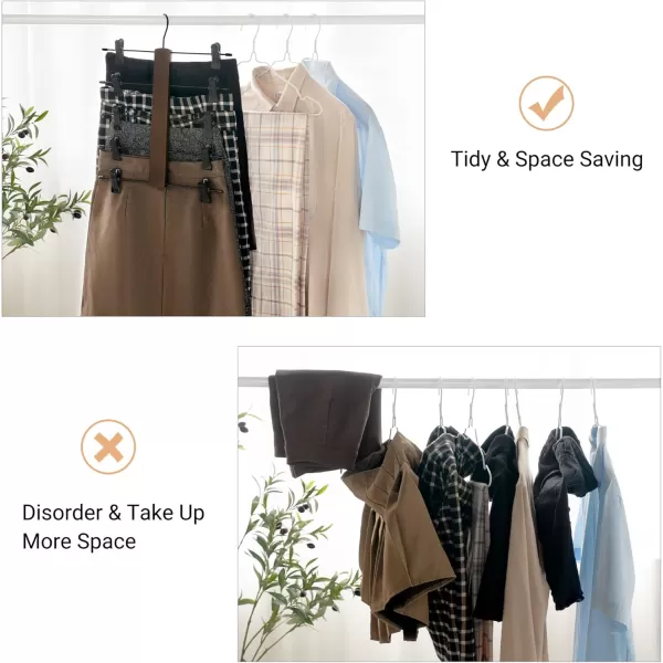Mkono 3 Pack Pants Hangers Space Saving 5 Tier Skirt Hanger with Adjustable Clips Wood Rubber Coated Clips Clothes Hanger for Shorts Trouser Jeans Organize 360 Swivel Multiple Closet Storage HangerBrown