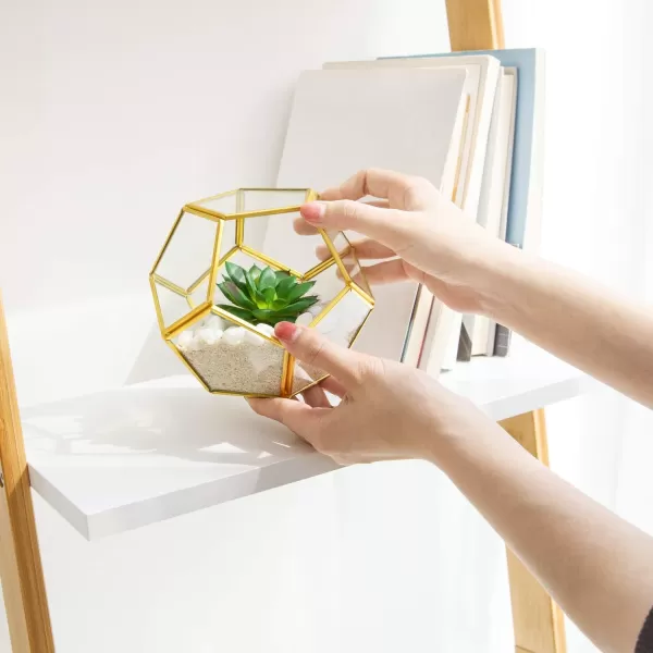 Mkono Artificial Succulent in 3 Pack Mini Glass Geometric Terrarium Miniature Potted Faux Plant Bookshelf Desk Boho Office Room Decor for Women Girls Dorm Gift Idea GoldGold green clear