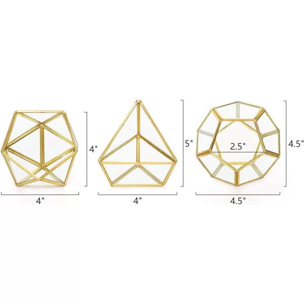 Mkono Artificial Succulent in 3 Pack Mini Glass Geometric Terrarium Miniature Potted Faux Plant Bookshelf Desk Boho Office Room Decor for Women Girls Dorm Gift Idea GoldGold green clear