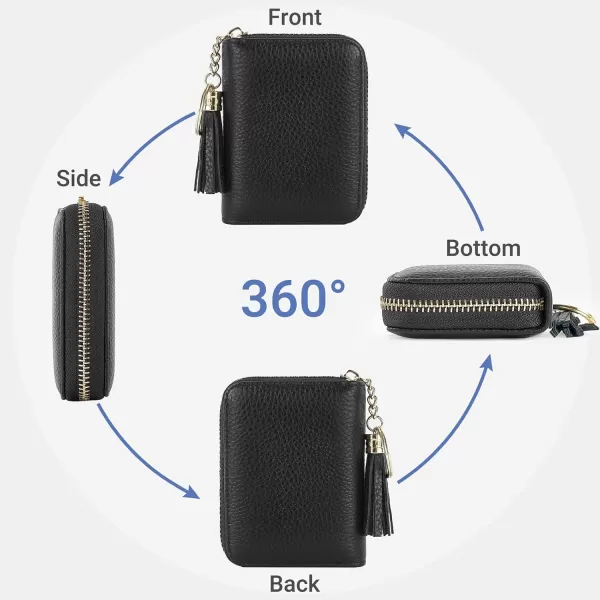 Mkono Credit Card Holder Small RFID Card Wallet with Keychain Zipper and Tassel for Women Slim Leather Card and Money Organizer Case Black