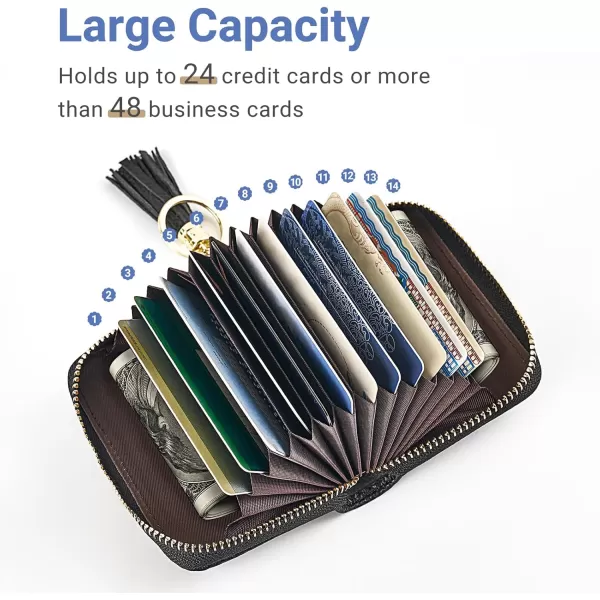 Mkono Credit Card Holder Small RFID Card Wallet with Keychain Zipper and Tassel for Women Slim Leather Card and Money Organizer Case Black