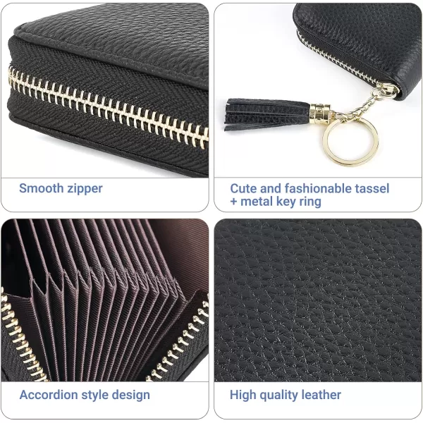 Mkono Credit Card Holder Small RFID Card Wallet with Keychain Zipper and Tassel for Women Slim Leather Card and Money Organizer Case Black
