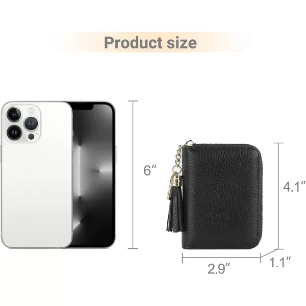 Mkono Credit Card Holder Small RFID Card Wallet with Keychain Zipper and Tassel for Women Slim Leather Card and Money Organizer Case Black