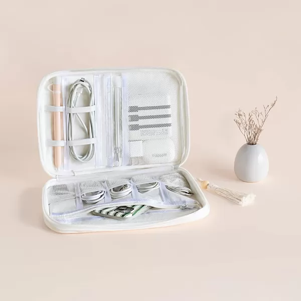 Mkono Electronics Organizer Travel Cable Cord Organizer Cotton Bag Portable AllinOne Accessories Travel Essentials Storage Case with Tassel for Cable Charger Phone USB Pouch for Women WhiteWhite