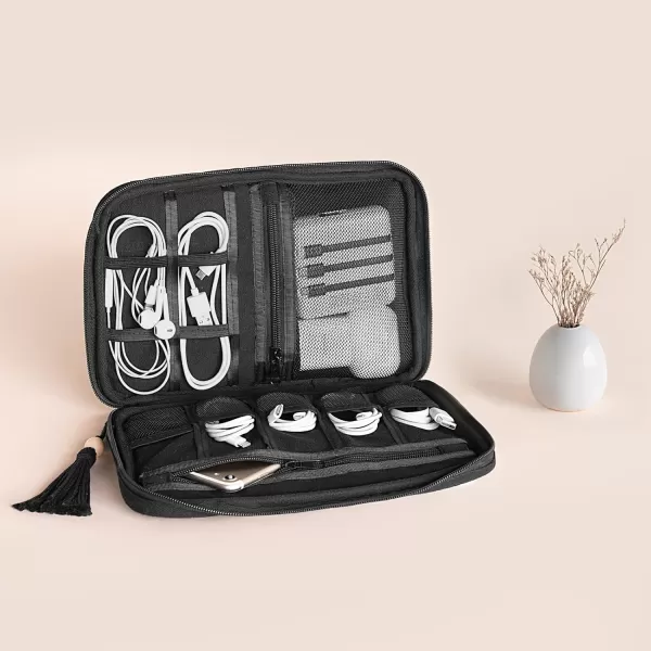 Mkono Electronics Organizer Travel Cable Cord Organizer Cotton Bag Portable AllinOne Accessories Travel Essentials Storage Case with Tassel for Cable Charger Phone USB Pouch for Women WhiteBlack