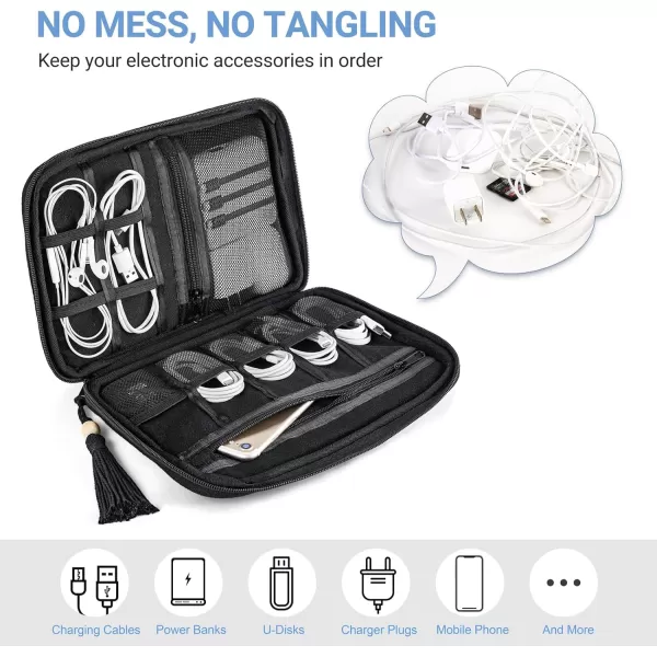 Mkono Electronics Organizer Travel Cable Cord Organizer Cotton Bag Portable AllinOne Accessories Travel Essentials Storage Case with Tassel for Cable Charger Phone USB Pouch for Women WhiteBlack