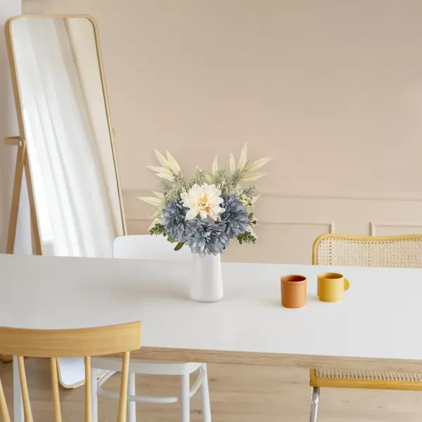 Mkono Fake Flowers in Ceramic Vase Artificial Flower Bouquet for Dining Table Centerpiece Faux Flower Arrangements Coffee Table Decor Small Silk Wedding Flower Indoor for Kitchen Home Office BlueBlue