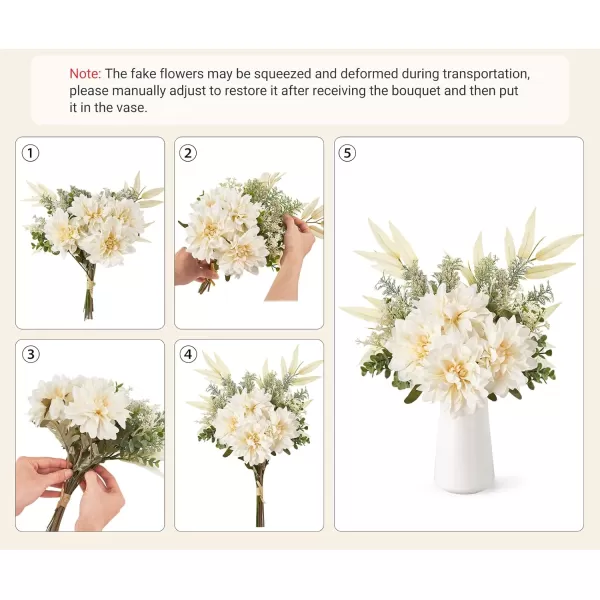 Mkono Fake Flowers in Ceramic Vase Artificial Flower Bouquet for Dining Table Centerpiece Faux Flower Arrangements Coffee Table Decor Small Silk Wedding Flower Indoor for Kitchen Home Office BlueWhite