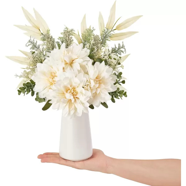 Mkono Fake Flowers in Ceramic Vase Artificial Flower Bouquet for Dining Table Centerpiece Faux Flower Arrangements Coffee Table Decor Small Silk Wedding Flower Indoor for Kitchen Home Office BlueWhite