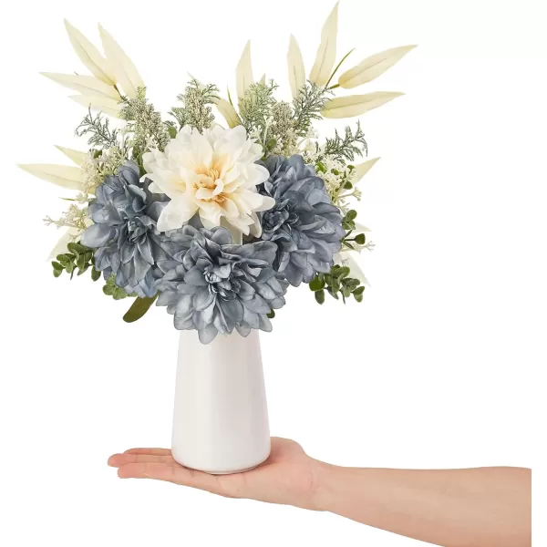 Mkono Fake Flowers in Ceramic Vase Artificial Flower Bouquet for Dining Table Centerpiece Faux Flower Arrangements Coffee Table Decor Small Silk Wedding Flower Indoor for Kitchen Home Office BlueBlue