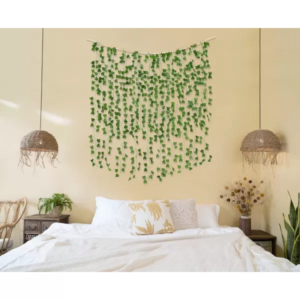Mkono Hanging Fake Vines for Bedroom Wall Decor Artificial Plant Leaves with Wood Beads Set Indoor Greenery Ivy Garland for Living Room Apartment Wedding Party Teen Girl RoomMedium