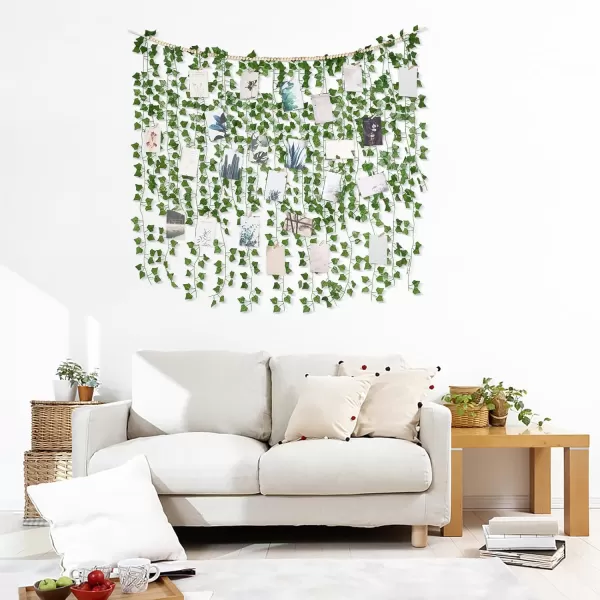 Mkono Hanging Fake Vines for Bedroom Wall Decor Artificial Plant Leaves with Wood Beads Set Indoor Greenery Ivy Garland for Living Room Apartment Wedding Party Teen Girl RoomLarge