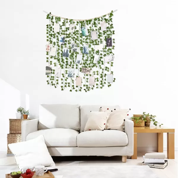 Mkono Hanging Fake Vines for Bedroom Wall Decor Artificial Plant Leaves with Wood Beads Set Indoor Greenery Ivy Garland for Living Room Apartment Wedding Party Teen Girl RoomMedium