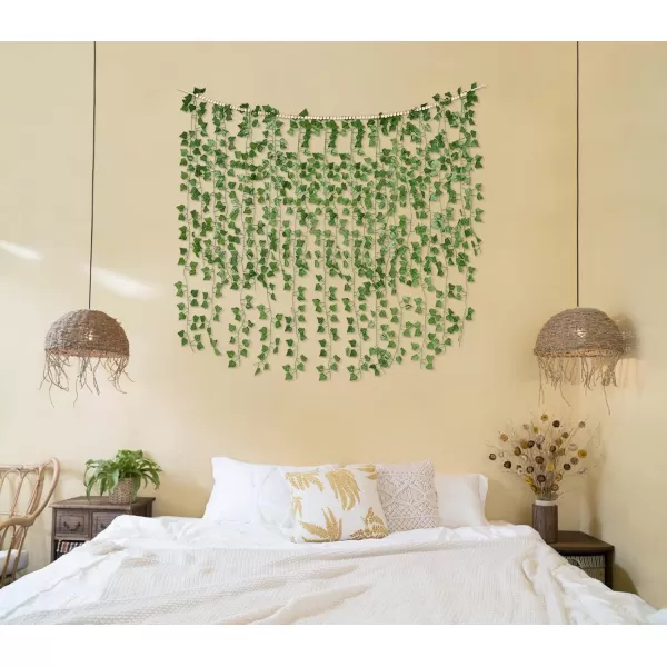 Mkono Hanging Fake Vines for Bedroom Wall Decor Artificial Plant Leaves with Wood Beads Set Indoor Greenery Ivy Garland for Living Room Apartment Wedding Party Teen Girl RoomLarge