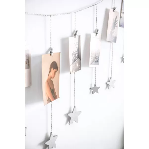 Mkono Hanging Photo Display Boho Decor Wooden Stars Garland with Metal Chains Pictures Cards Holder with 25 Wood Clips Wall Art for Room Bedroom Dorm Teen Girl Gift Ages 12 13 14 Years Old GoldSilver