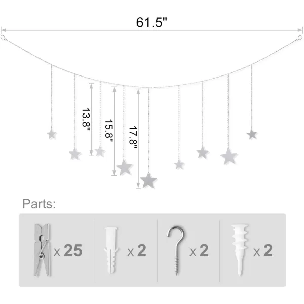 Mkono Hanging Photo Display Boho Decor Wooden Stars Garland with Metal Chains Pictures Cards Holder with 25 Wood Clips Wall Art for Room Bedroom Dorm Teen Girl Gift Ages 12 13 14 Years Old GoldSilver