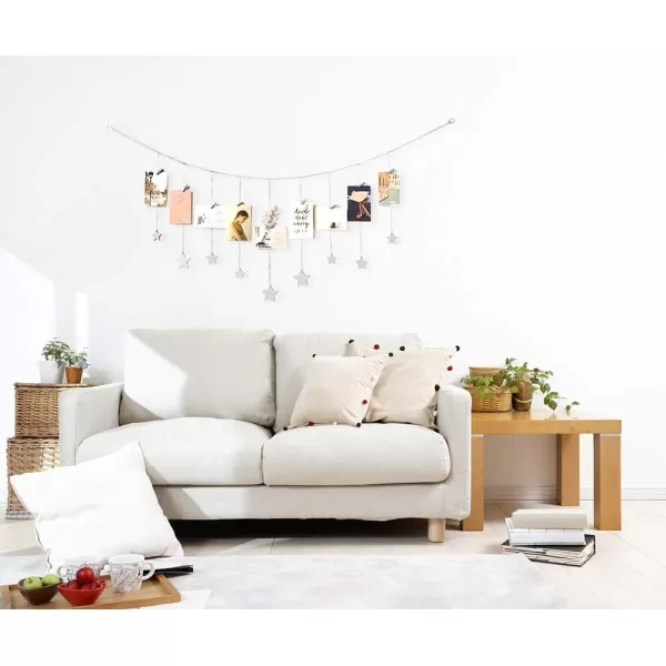 Mkono Hanging Photo Display Boho Decor Wooden Stars Garland with Metal Chains Pictures Cards Holder with 25 Wood Clips Wall Art for Room Bedroom Dorm Teen Girl Gift Ages 12 13 14 Years Old GoldSilver