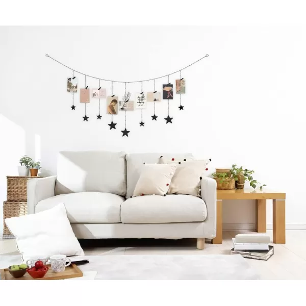 Mkono Hanging Photo Display Boho Decor Wooden Stars Garland with Metal Chains Pictures Cards Holder with 25 Wood Clips Wall Art for Room Bedroom Dorm Teen Girl Gift Ages 12 13 14 Years Old GoldBlack