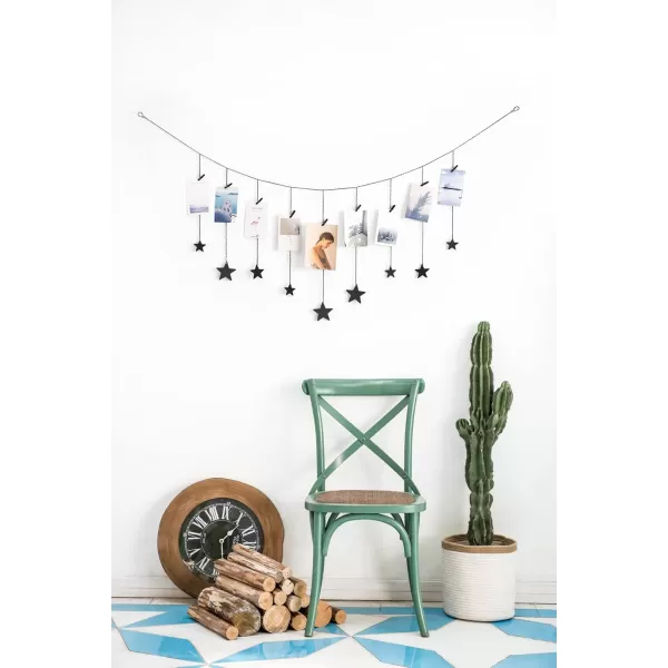 Mkono Hanging Photo Display Boho Decor Wooden Stars Garland with Metal Chains Pictures Cards Holder with 25 Wood Clips Wall Art for Room Bedroom Dorm Teen Girl Gift Ages 12 13 14 Years Old GoldBlack