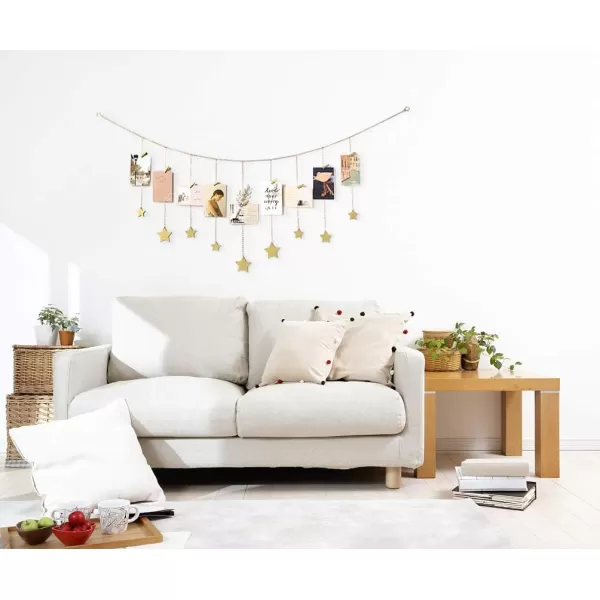 Mkono Hanging Photo Display Boho Decor Wooden Stars Garland with Metal Chains Pictures Cards Holder with 25 Wood Clips Wall Art for Room Bedroom Dorm Teen Girl Gift Ages 12 13 14 Years Old GoldGold