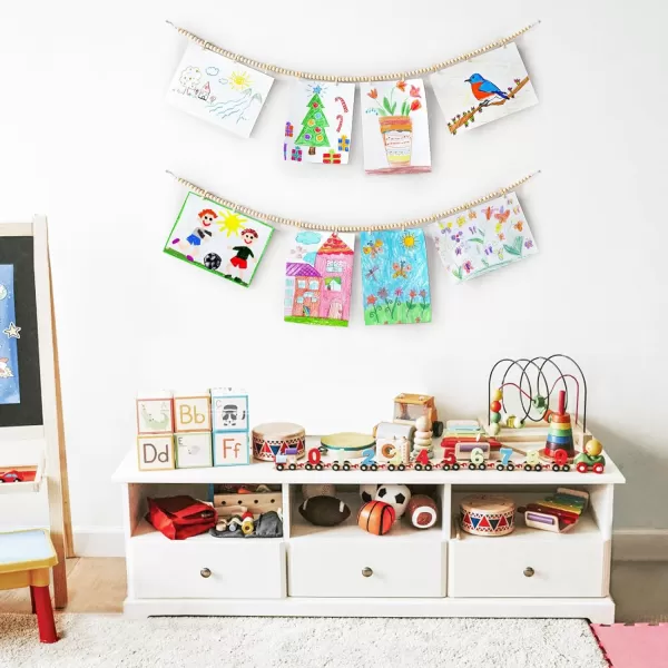 Mkono Hanging Photo Display with Clips Boho Wooden Bead Garland Banner Collage Card Picture Kids Art Holder String with 9 Clips for Bedroom Living Room Dorm Decor Teen Girl Gifts Brown 2 PackBrown