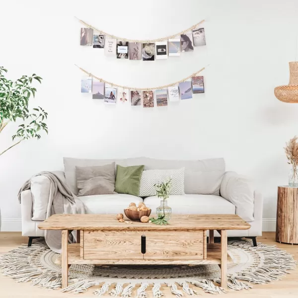 Mkono Hanging Photo Display with Clips Boho Wooden Bead Garland Banner Collage Card Picture Kids Art Holder String with 9 Clips for Bedroom Living Room Dorm Decor Teen Girl Gifts Brown 2 PackBrown