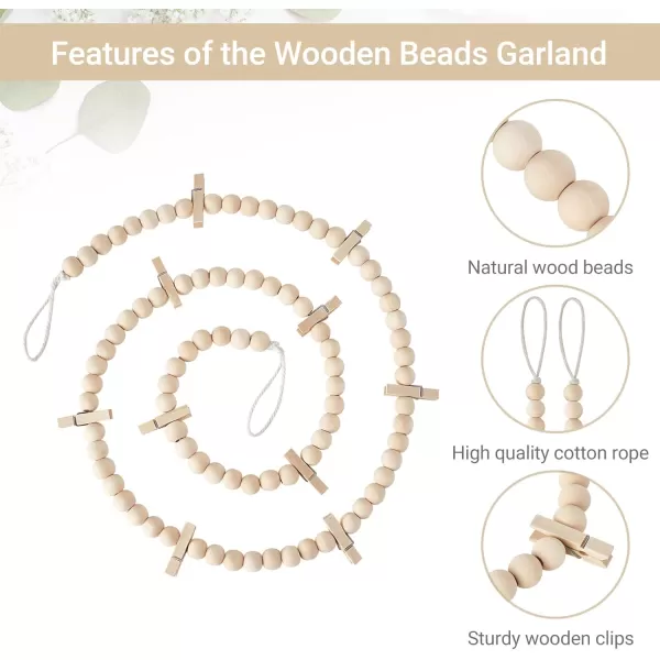 Mkono Hanging Photo Display with Clips Boho Wooden Bead Garland Banner Collage Card Picture Kids Art Holder String with 9 Clips for Bedroom Living Room Dorm Decor Teen Girl Gifts Brown 2 PackBrown