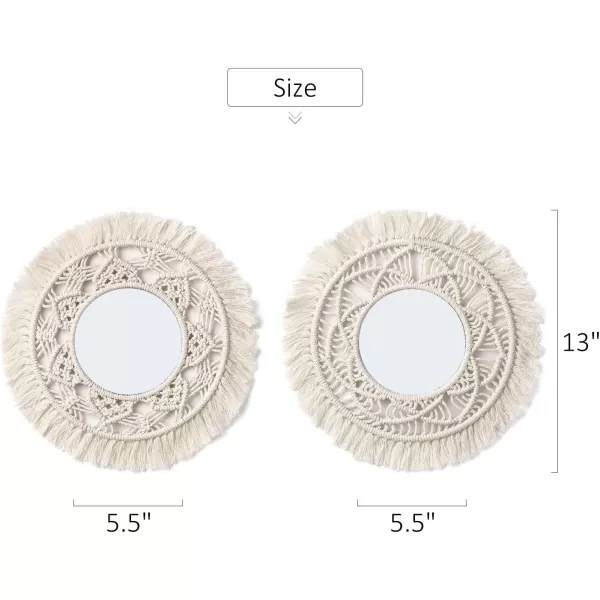 Mkono Hanging Wall Mirror with Macrame Fringe 2 Set Small Round Decoration Boho Antique Mirror for Apartment LivingRoom Bedroom Baby NurseryBeautiful Gift Ideas