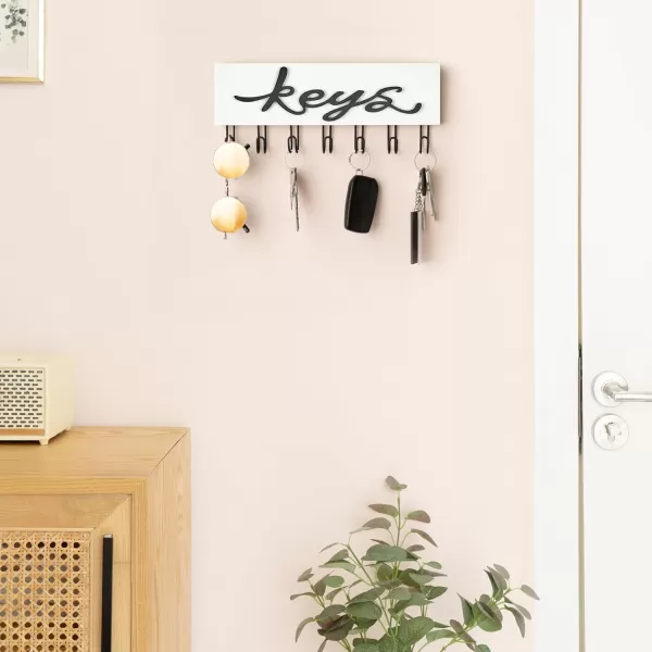 Mkono Key Holder for Wall Decorative with 7 Hooks Wall Mounted Keys Hanger Organizer Rustic Wood Hanging Key Hooks Home Decor Farmhouse Key Rack for Entryway Hallway OfficeWhite
