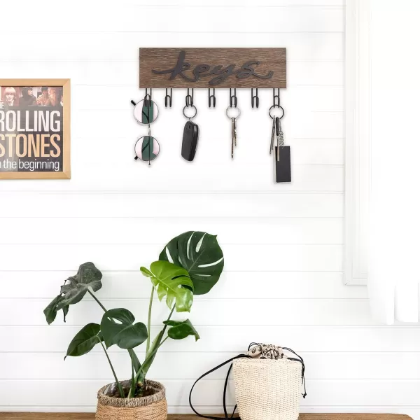 Mkono Key Holder for Wall Decorative with 7 Hooks Wall Mounted Keys Hanger Organizer Rustic Wood Hanging Key Hooks Home Decor Farmhouse Key Rack for Entryway Hallway OfficeBrown