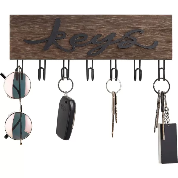 Mkono Key Holder for Wall Decorative with 7 Hooks Wall Mounted Keys Hanger Organizer Rustic Wood Hanging Key Hooks Home Decor Farmhouse Key Rack for Entryway Hallway OfficeBrown