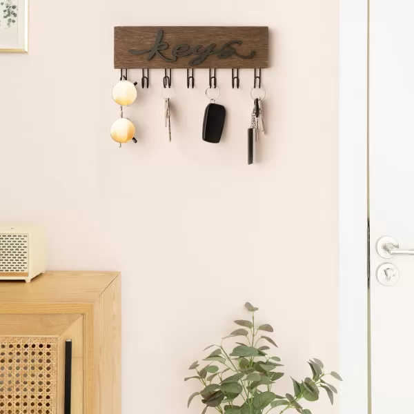 Mkono Key Holder for Wall Decorative with 7 Hooks Wall Mounted Keys Hanger Organizer Rustic Wood Hanging Key Hooks Home Decor Farmhouse Key Rack for Entryway Hallway OfficeBrown