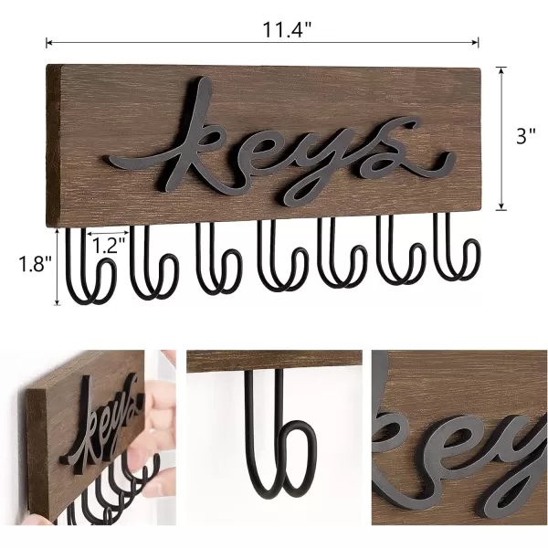 Mkono Key Holder for Wall Decorative with 7 Hooks Wall Mounted Keys Hanger Organizer Rustic Wood Hanging Key Hooks Home Decor Farmhouse Key Rack for Entryway Hallway OfficeBrown