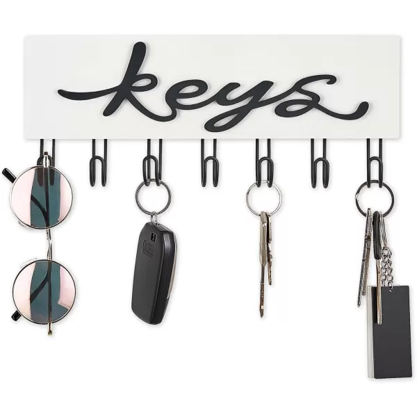 Mkono Key Holder for Wall Decorative with 7 Hooks Wall Mounted Keys Hanger Organizer Rustic Wood Hanging Key Hooks Home Decor Farmhouse Key Rack for Entryway Hallway OfficeWhite