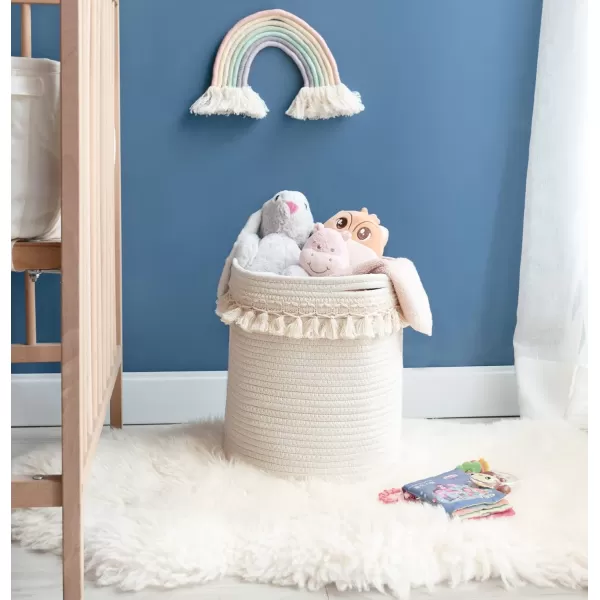 Mkono Macrame Decorative Cotton Rope Basket Boho Nursery Decor Cute Woven Tassel Closet Storage Bins Organizer for Baby ToysDiaper BlanketsMagazinePotted Plants CoverLiving RoomBedroom 15quotx14quot157x196