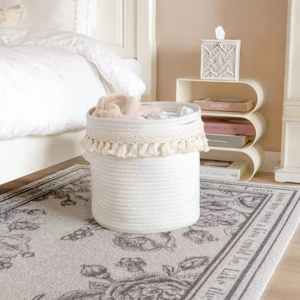 Mkono Macrame Decorative Cotton Rope Basket Boho Nursery Decor Cute Woven Tassel Closet Storage Bins Organizer for Baby ToysDiaper BlanketsMagazinePotted Plants CoverLiving RoomBedroom 15quotx14quot15x14