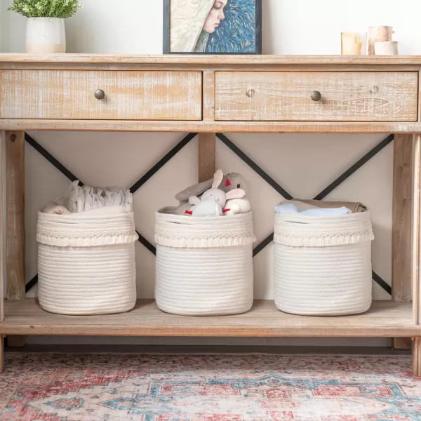Mkono Macrame Decorative Cotton Rope Basket Boho Nursery Decor Cute Woven Tassel Closet Storage Bins Organizer for Baby ToysDiaper BlanketsMagazinePotted Plants CoverLiving RoomBedroom 15quotx14quot11x11