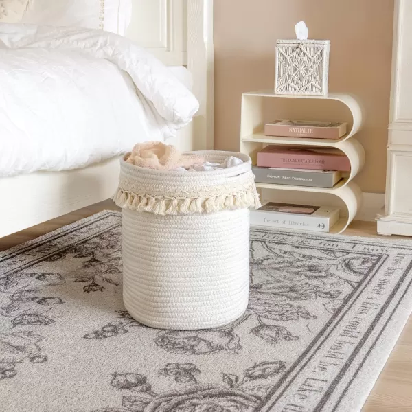 Mkono Macrame Decorative Cotton Rope Basket Boho Nursery Decor Cute Woven Tassel Closet Storage Bins Organizer for Baby ToysDiaper BlanketsMagazinePotted Plants CoverLiving RoomBedroom 15quotx14quot157x196