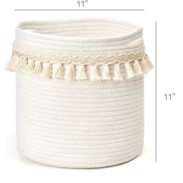 Mkono Macrame Decorative Cotton Rope Basket Boho Nursery Decor Cute Woven Tassel Closet Storage Bins Organizer for Baby ToysDiaper BlanketsMagazinePotted Plants CoverLiving RoomBedroom 15quotx14quot11x11