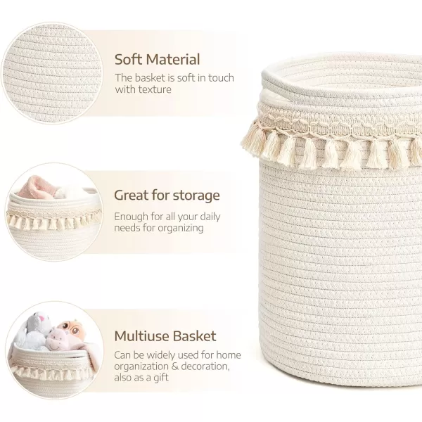 Mkono Macrame Decorative Cotton Rope Basket Boho Nursery Decor Cute Woven Tassel Closet Storage Bins Organizer for Baby ToysDiaper BlanketsMagazinePotted Plants CoverLiving RoomBedroom 15quotx14quot157x196
