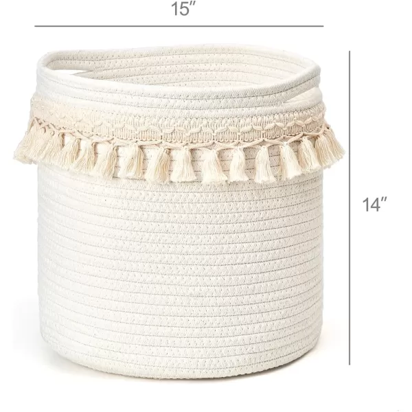 Mkono Macrame Decorative Cotton Rope Basket Boho Nursery Decor Cute Woven Tassel Closet Storage Bins Organizer for Baby ToysDiaper BlanketsMagazinePotted Plants CoverLiving RoomBedroom 15quotx14quot15x14